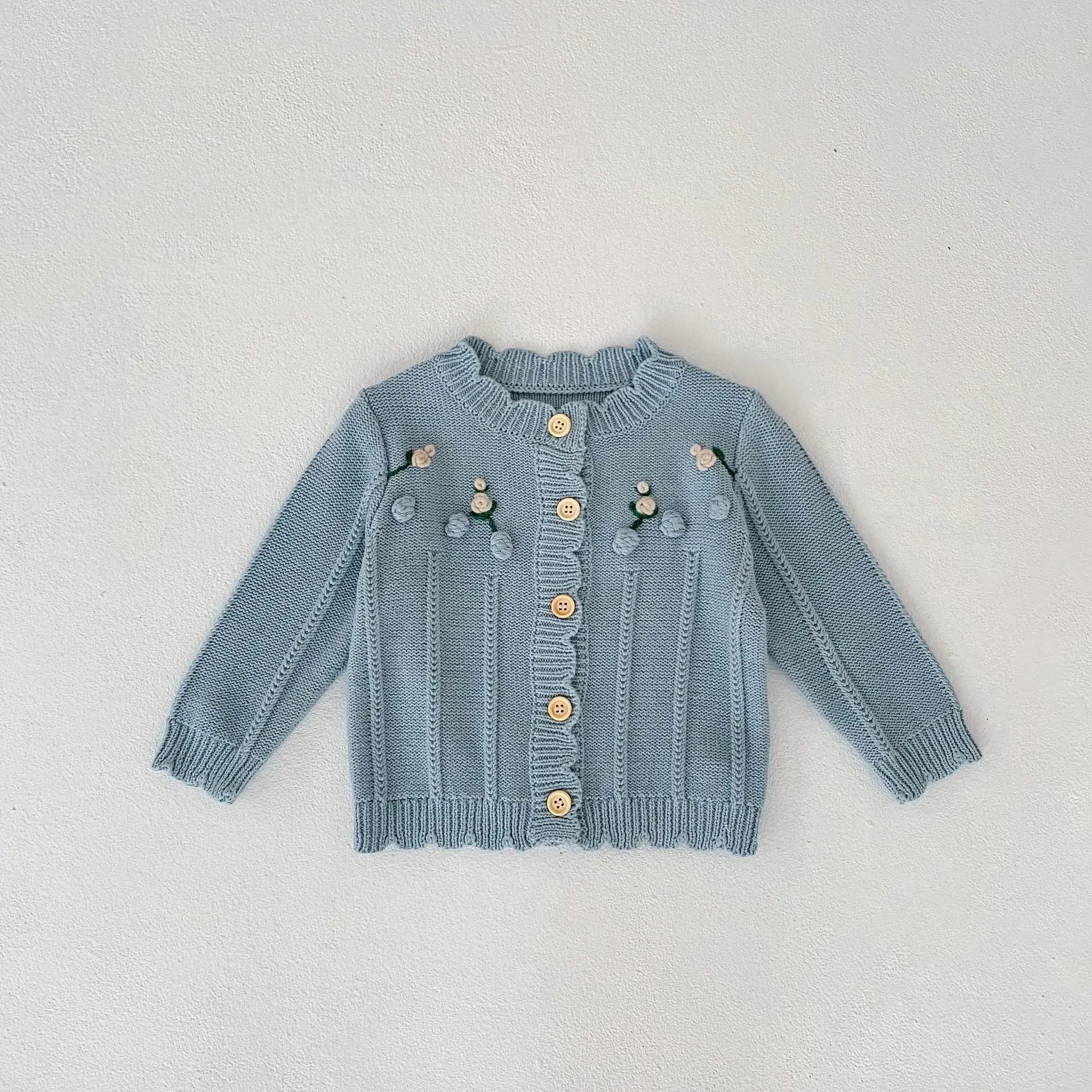 Casaco Infantil de Tricot Bege e Azul Lenogue