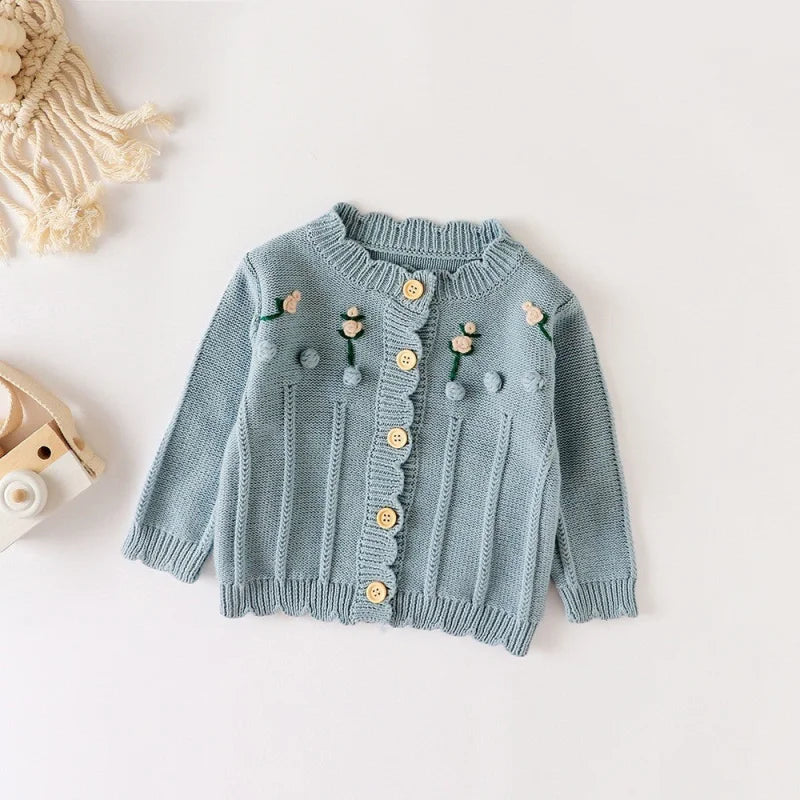 Casaco Infantil de Tricot Bege Lenogue para Meninas Protege e Estiliza Casaco Azul / 6 Meses (66cm)