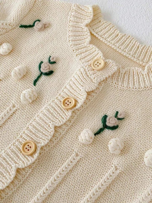 Casaco Infantil de Tricot Bege e Azul Lenogue