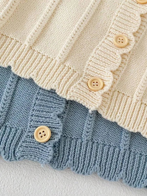 Casaco Infantil de Tricot Bege e Azul Lenogue