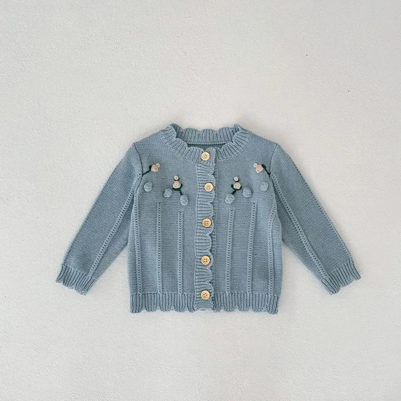 Casaco Infantil de Tricot Bege e Azul Lenogue