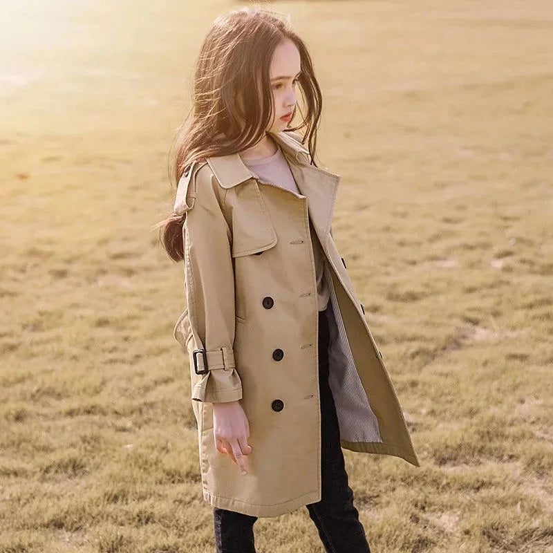 Casaco Infantil Longo Trench Coat Amélia Bege Lenogue