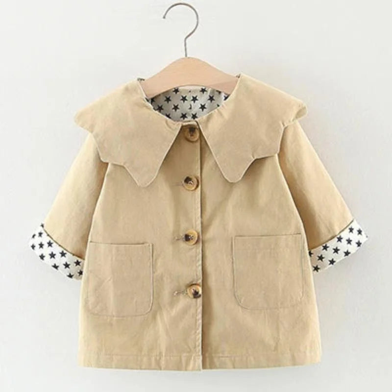 Casaco Infantil Longo Trench Coat Star Azul Lenogue para Crianças Bege / 2