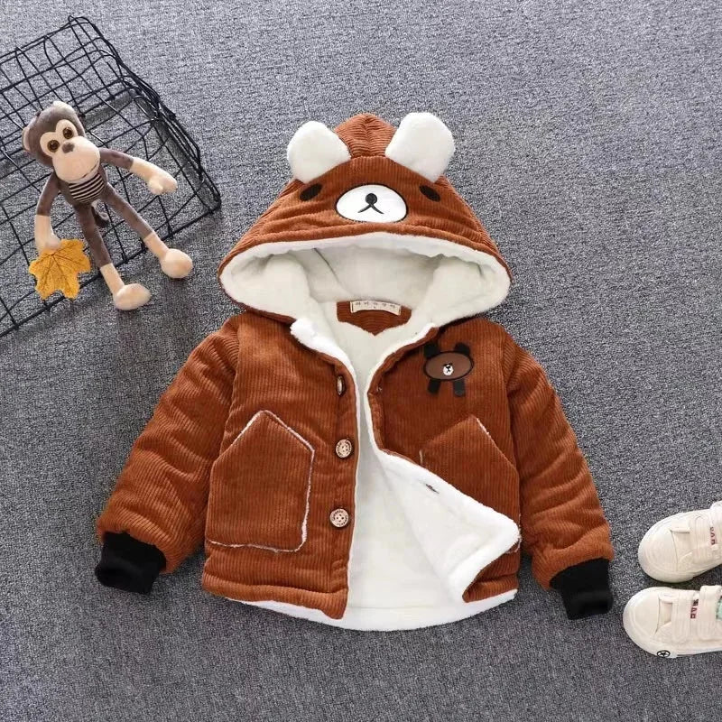 Casaco Infantil Parka Veludo Cotelê Capuz Algodão Robuste Lenogue Marrom / 6-12 Meses