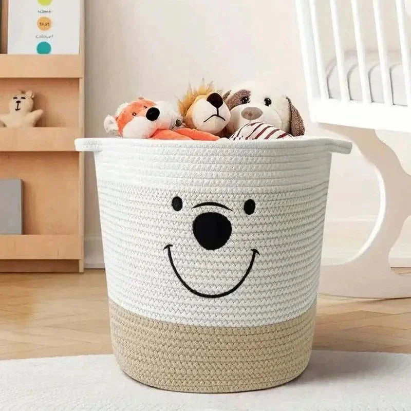 Cesta Infantil Algodão com Alças Lenogue para Roupas Brinquedos e Cobertores Urso - 1 Peça