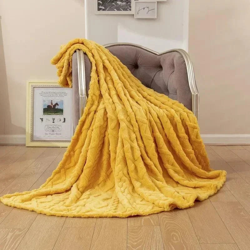 Cobertor de Lã de Cordeiro Taffu Decoração para Sofá Lenogue Amarelo / 70 x 100 cm