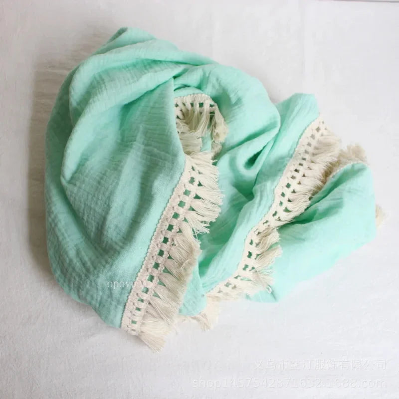Cobertor Infantil de Musselina Branco Lenogue Verde Menta a / 80x65cm
