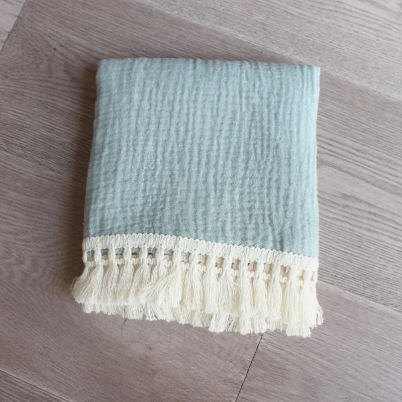 Cobertor Infantil de Musselina Branco Lenogue Verde água a / 80x65cm