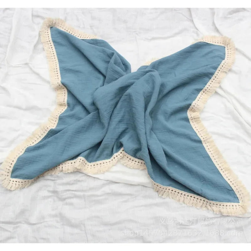 Cobertor Infantil de Musselina Branco Lenogue Azul Escuro a / 80x65cm