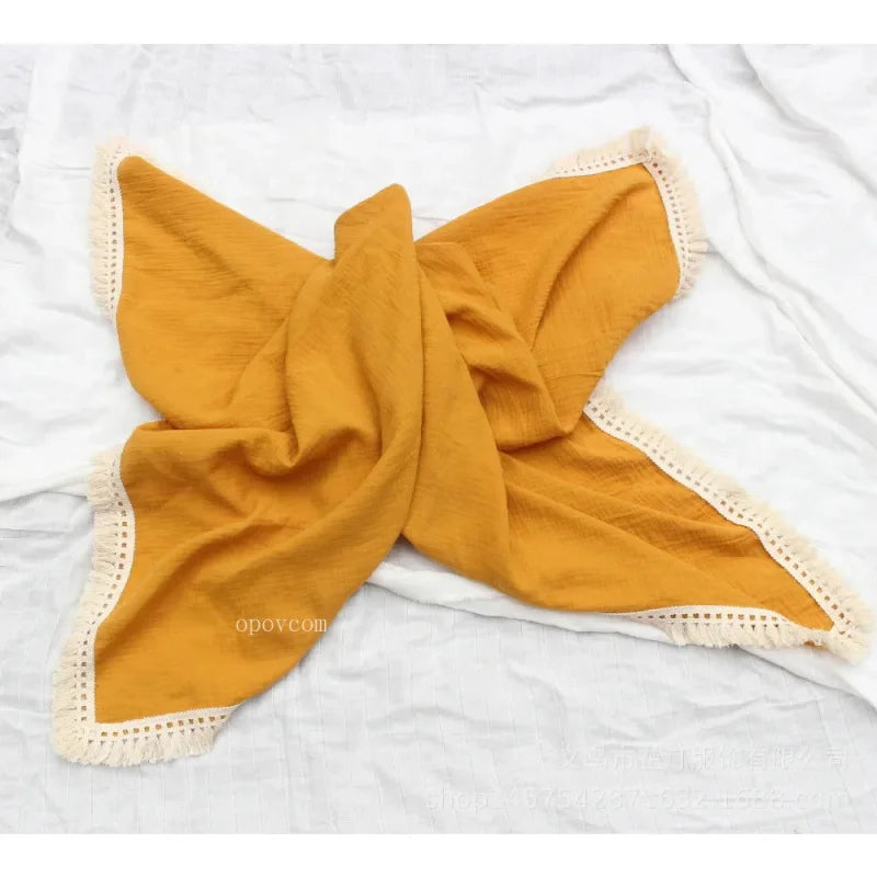 Cobertor Infantil de Musselina Branco Lenogue Mostarda a / 80x65cm