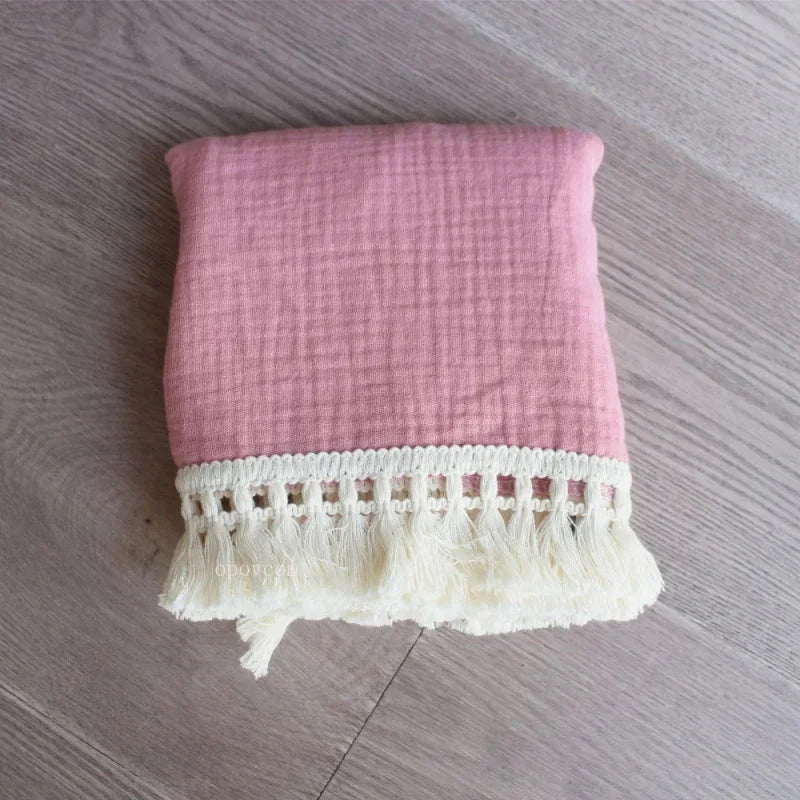 Cobertor Infantil de Musselina Branco Lenogue Rosa Escuro a / 80x65cm