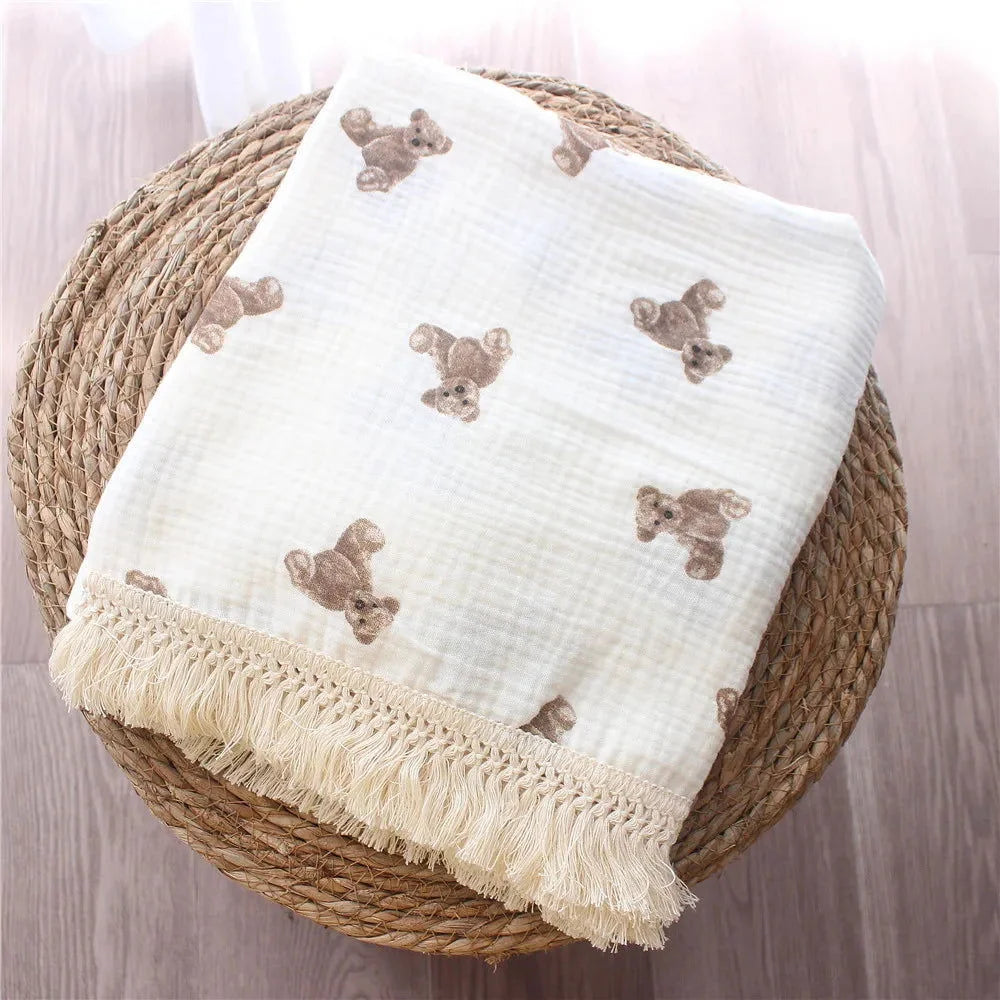 Cobertor Infantil Muslin Ursinho Bege Lenogue Urso / 80x65cm