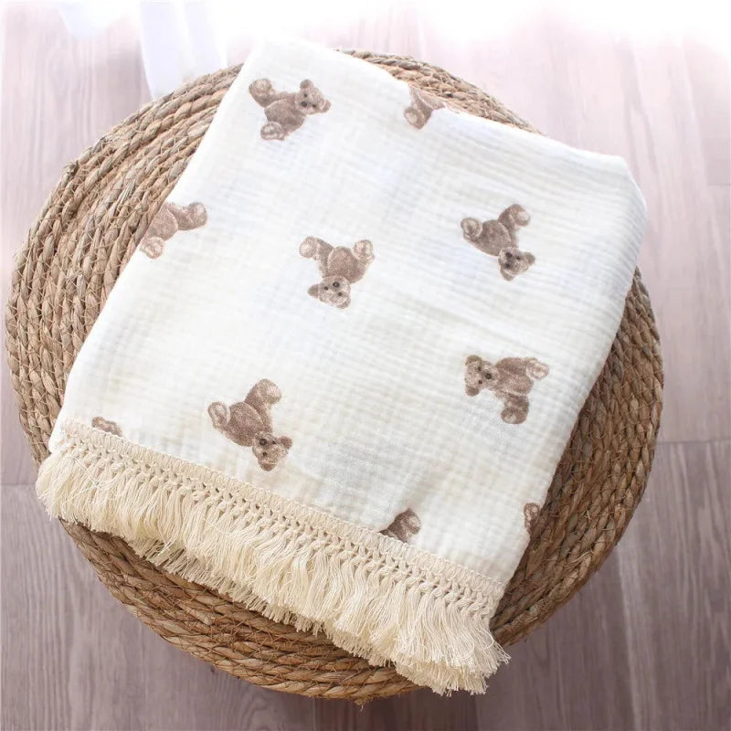 Cobertor Infantil Muslin Ursinho Bege Lenogue Urso / 80x65cm