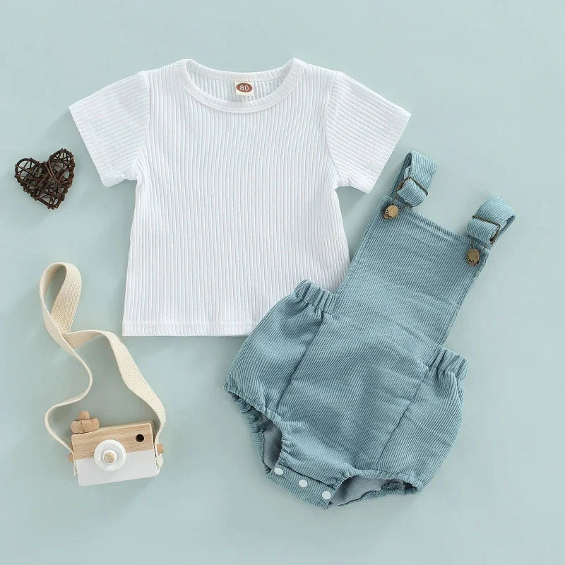 Conjunto Infantil Macacão e Camiseta Azul Lenogue
