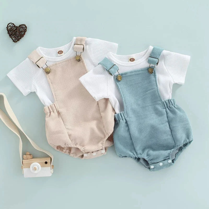 Conjunto Aconchegante com Macacão e Camiseta Azul para Bebês