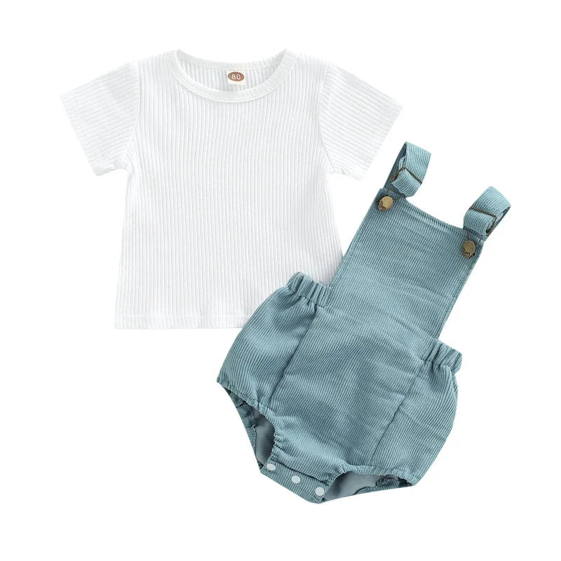 Conjunto Infantil Macacão e Camiseta Azul Lenogue