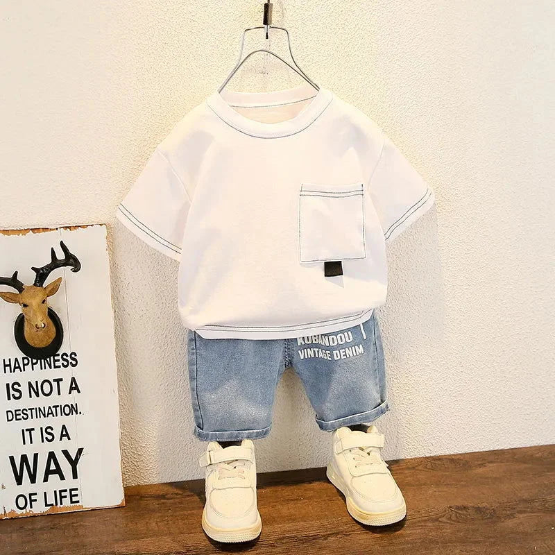 Conjunto Aconchegante Gabriel com Tshirt Azul para Menino Branco / 6-12 Meses (80cm)
