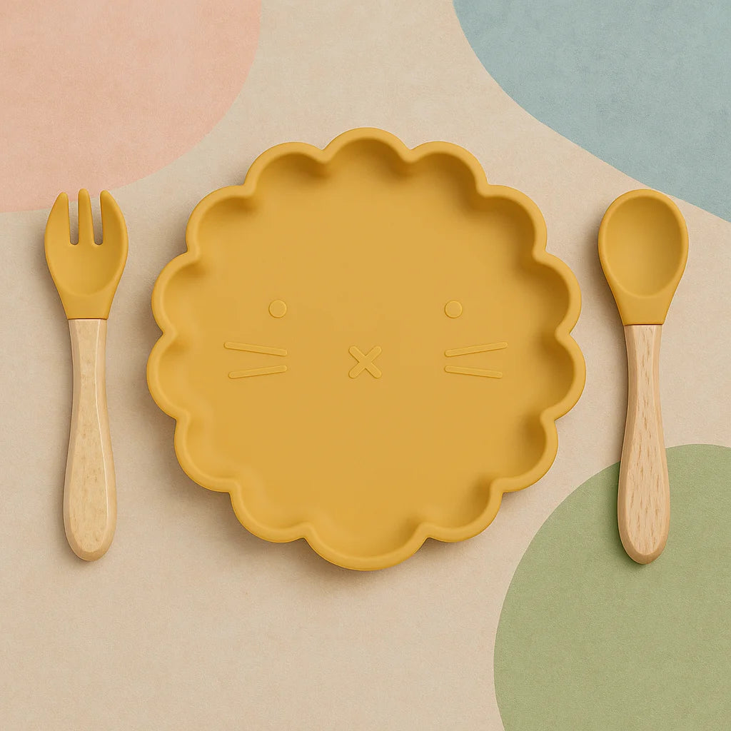 Conjunto de Prato e Talheres em Silicone Lenogue Amarelo