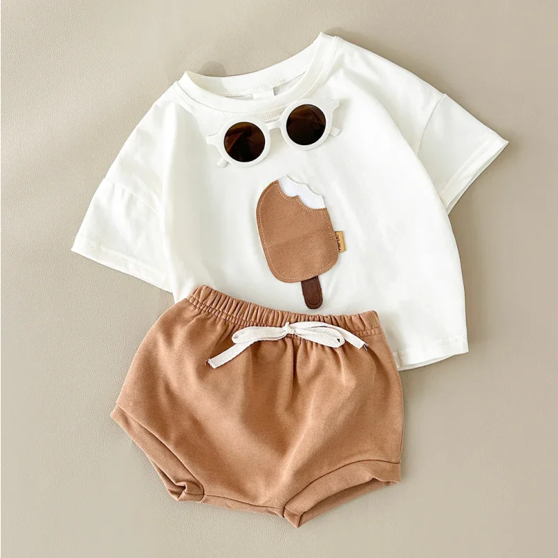 Conjunto de Verão com Estampa de Sorvete para Bebês Lenogue Bege / 6-9 Meses