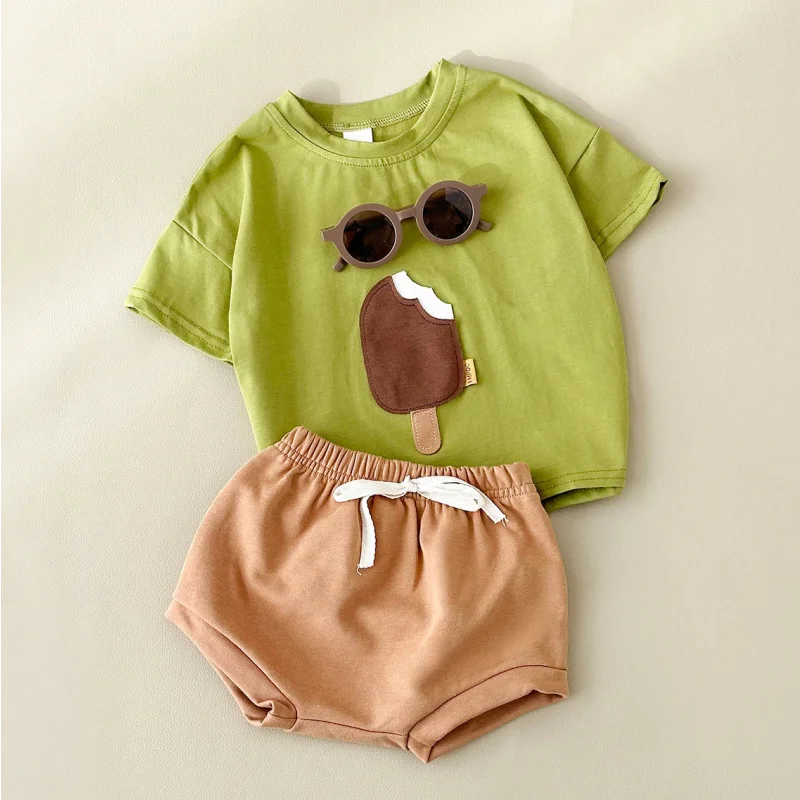 Conjunto de Verão com Estampa de Sorvete para Bebês Lenogue Verde / 6-9 Meses