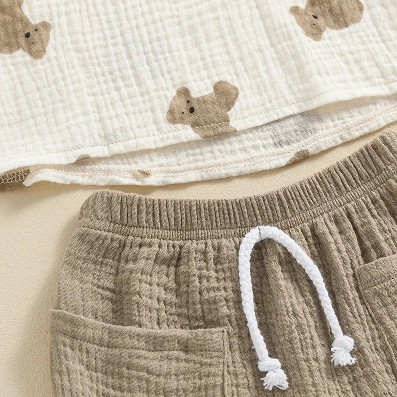 Conjunto de Verão com Estampa de Urso para Meninos Lenogue