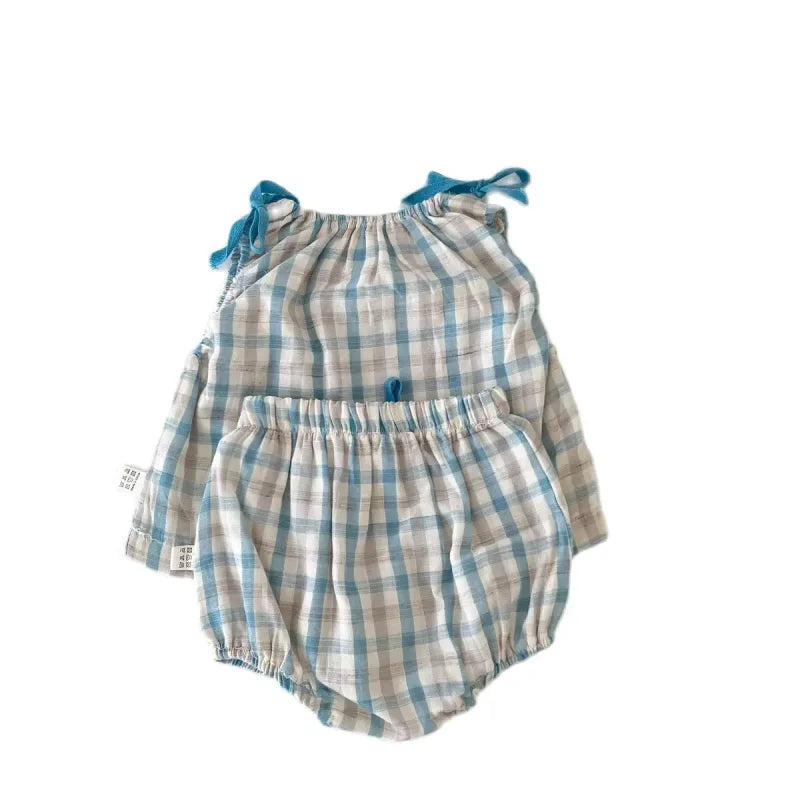 Conjunto de Verão Xadrez para Bebês Meninas Lenogue