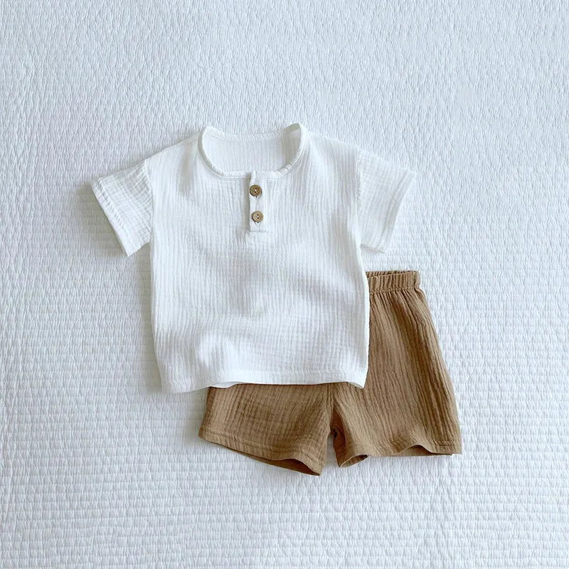 Conjunto Elegante Infantil Masculino Algodão Tito Lenogue Azul Branco & Marrom / 6-9 Meses (73cm)