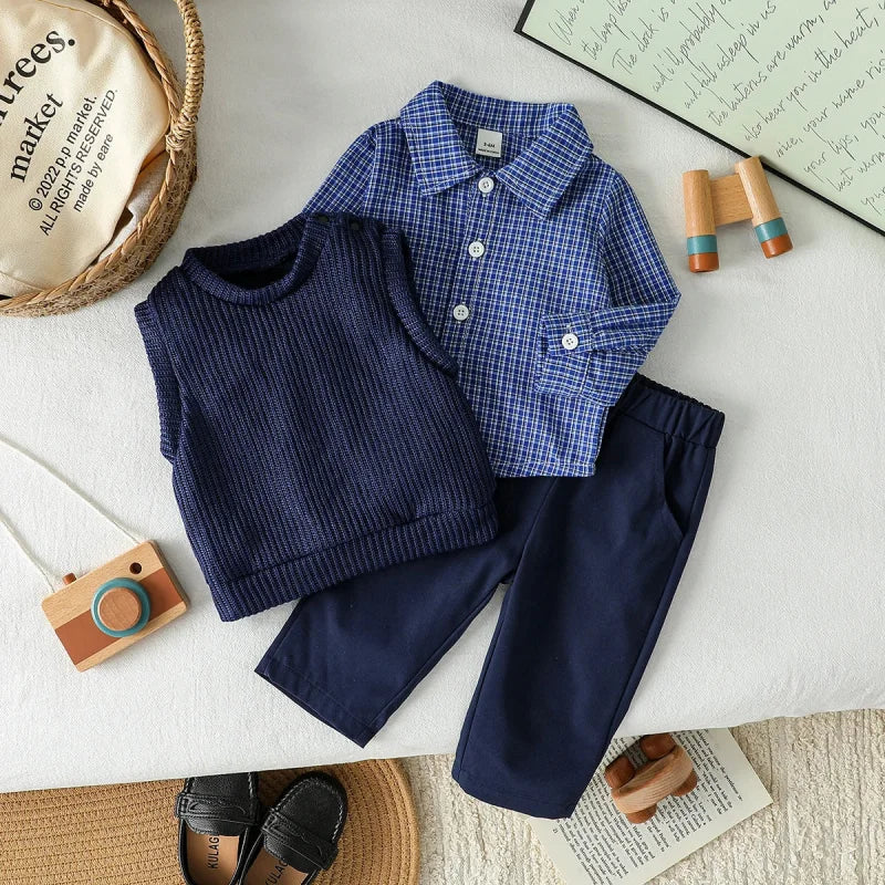 Conjunto Infantil 3 Peças Camisa Listrada Colete Calça Social Lenogue Azul / 0-3 Meses