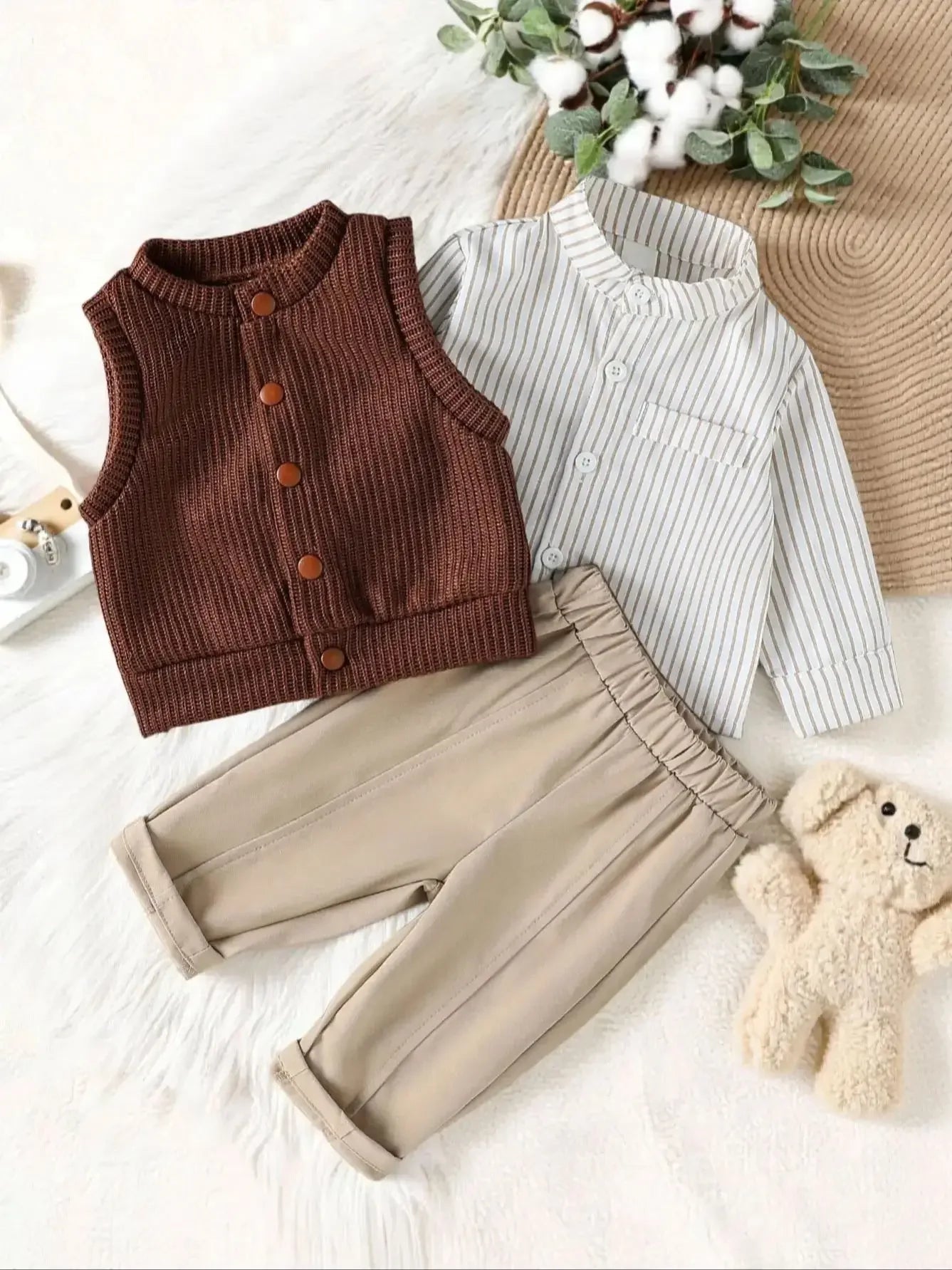 Conjunto Infantil 3 Peças Camisa Listrada Colete e Calça Lenogue