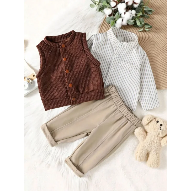 Conjunto Infantil 3 Peças Camisa Listrada Colete e Calça Lenogue