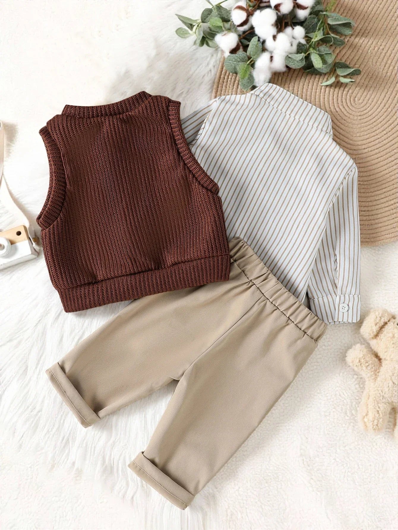 Conjunto Infantil 3 Peças Camisa Listrada Colete e Calça Lenogue