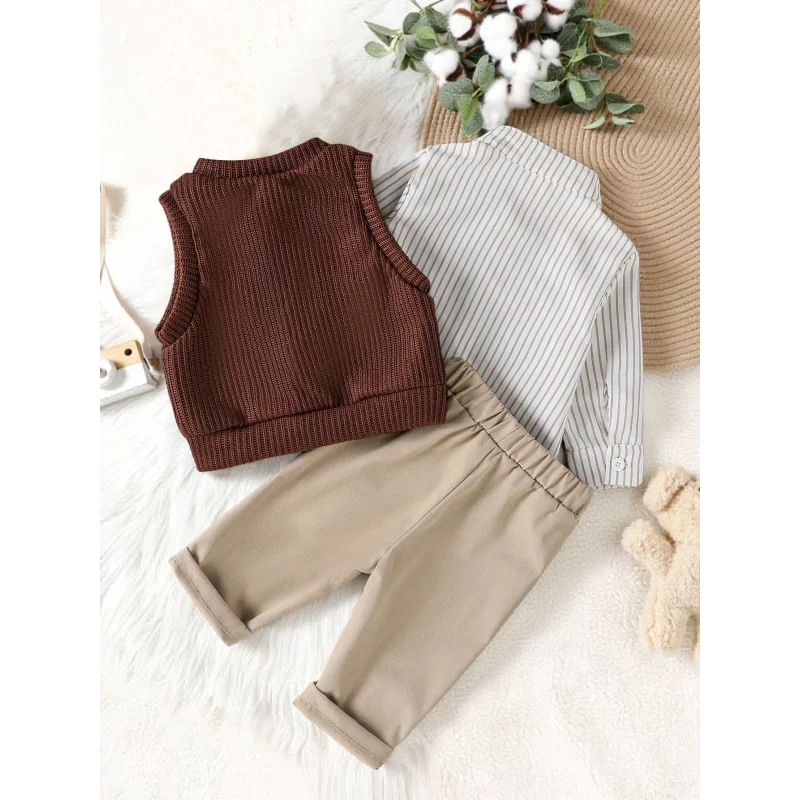 Conjunto Infantil 3 Peças Camisa Listrada Colete e Calça Lenogue