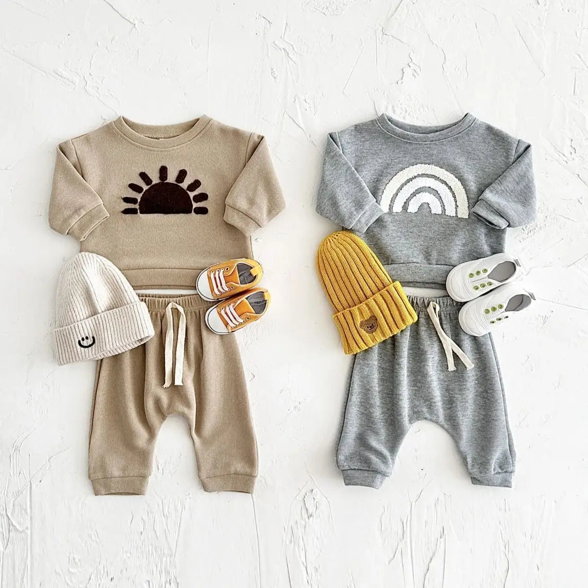 Conjunto Infantil Algodão Manga Longa Arco-Íris Casual Lenogue