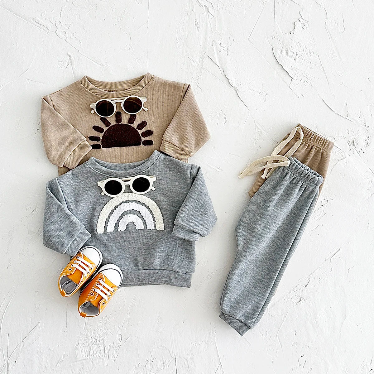 Conjunto Infantil Algodão Manga Longa Arco-Íris Casual Lenogue