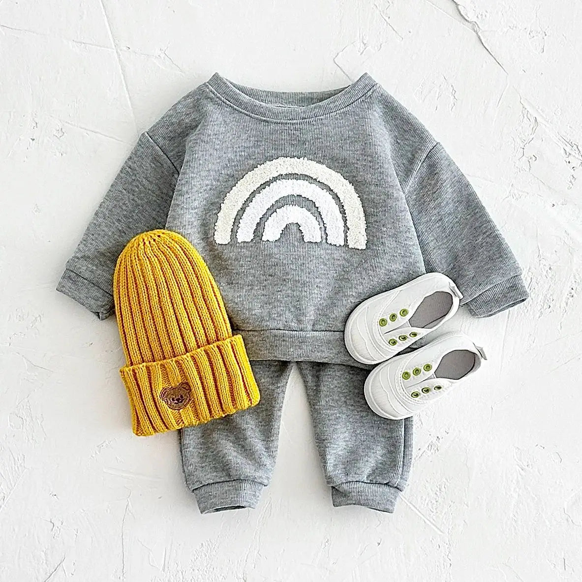 Conjunto Infantil Algodão Manga Longa Arco-Íris Casual Lenogue