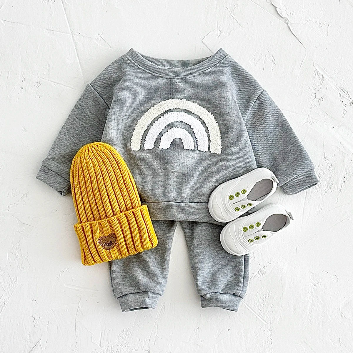 Conjunto Infantil Algodão Manga Longa Arco-Íris Casual Lenogue Cinza / 3-6 Meses