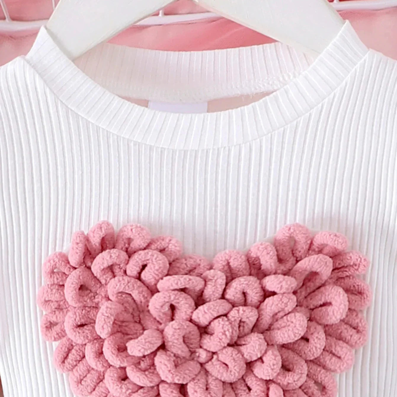 Conjunto Infantil Blusa Manga Bufante Coração e Saia Rosa Lenogue