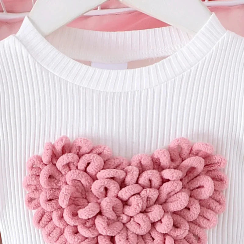 Conjunto Infantil Blusa Manga Bufante Coração e Saia Rosa Lenogue