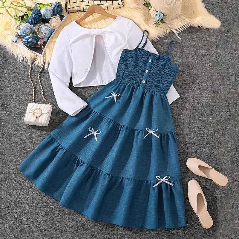 Conjunto Infantil Blusa Manga Longa Vestido Chérie Lenogue Branco / 7-8