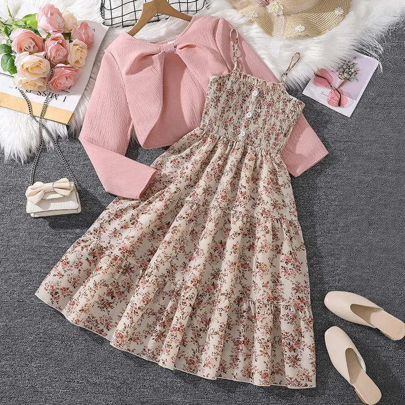 Conjunto Infantil Blusa Manga Longa Vestido Chérie Lenogue Rosa / 7-8