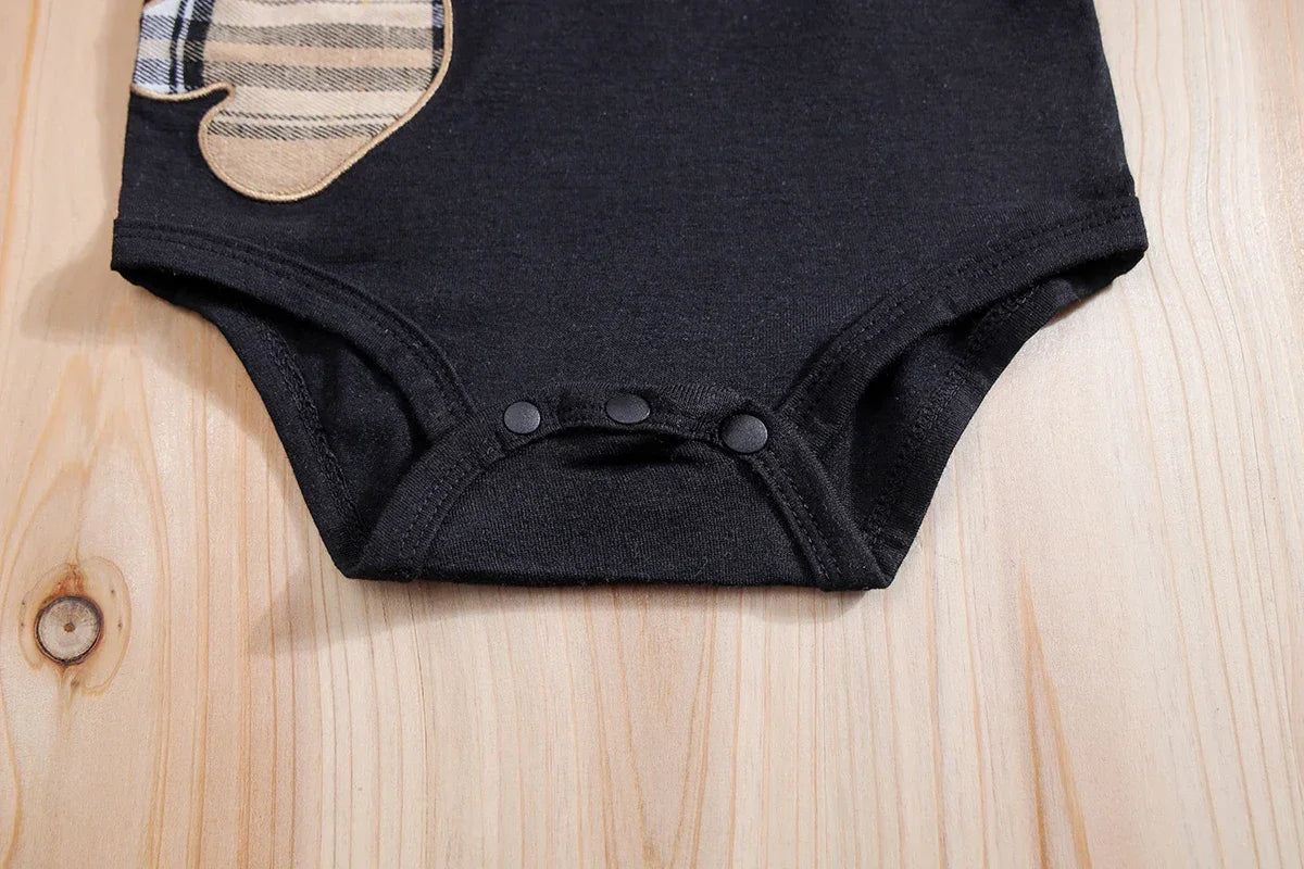Conjunto Infantil Body Xadrez com Suspensório Modelo Urso Lenogue