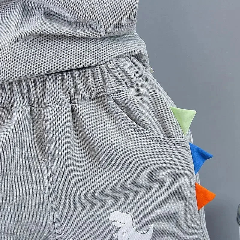 Conjunto Infantil Camisa Gola Polo Dinossauro com Shorts Modelo Lenogue