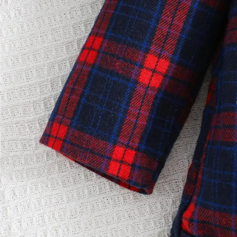 Conjunto Infantil Camisa Xadrez Manga Longa e Macacão Cotelê Lenogue