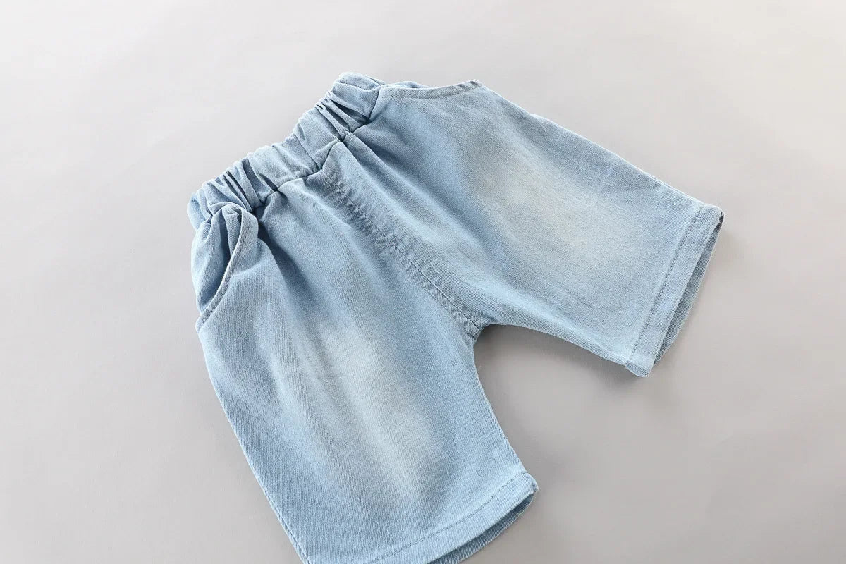 Conjunto Infantil Camiseta com Bolsa e Shorts Modelo Cartoon Lenogue