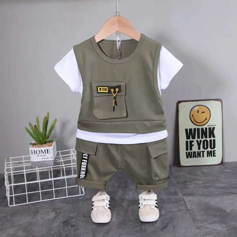 Conjunto Infantil Camiseta Dupla com Shorts Lisos Casuais Lenogue