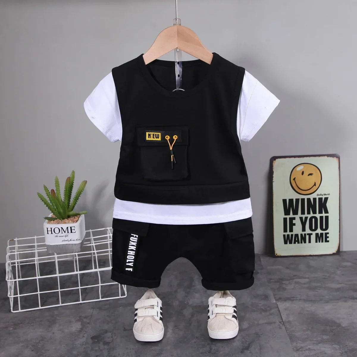 Conjunto Infantil Camiseta Dupla com Shorts Lisos Casuais Lenogue