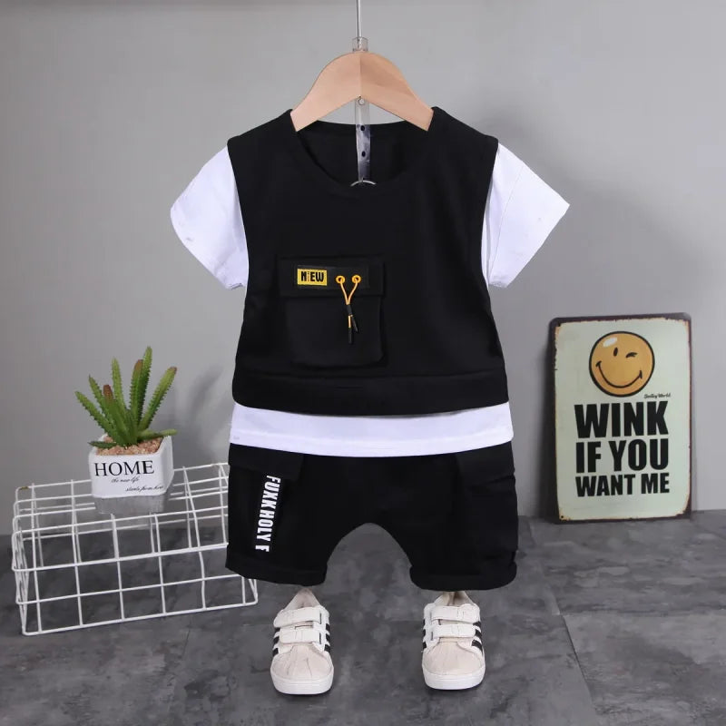 Conjunto Infantil Camiseta Dupla com Shorts Lisos Casuais Lenogue