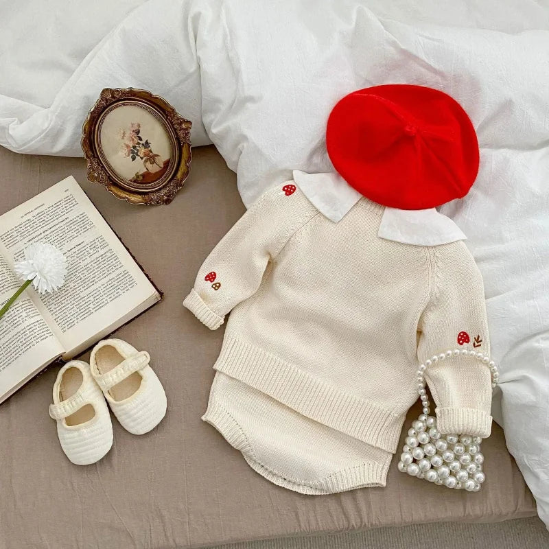 Conjunto Infantil Cardigan Tricot Mushroom Bege Lenogue