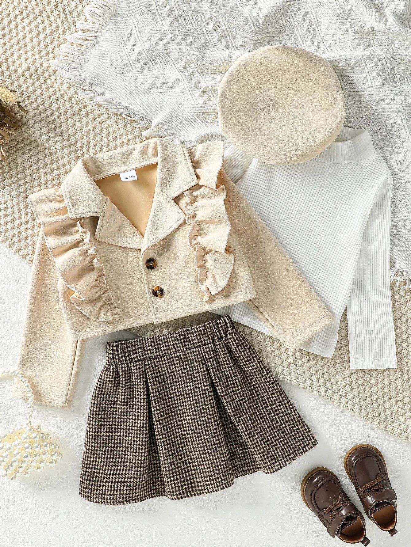 Conjunto Infantil Casaco Saia Xadrez Chapéu Classique Lenogue
