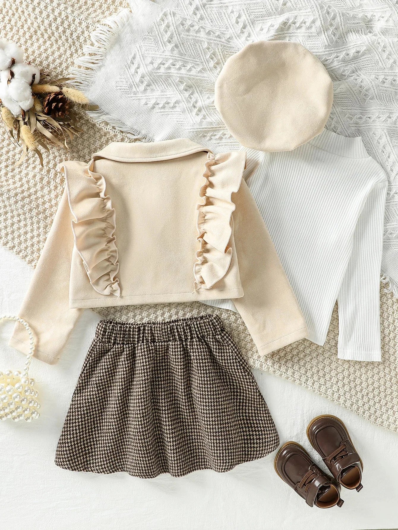 Conjunto Infantil Casaco Saia Xadrez Chapéu Classique Lenogue